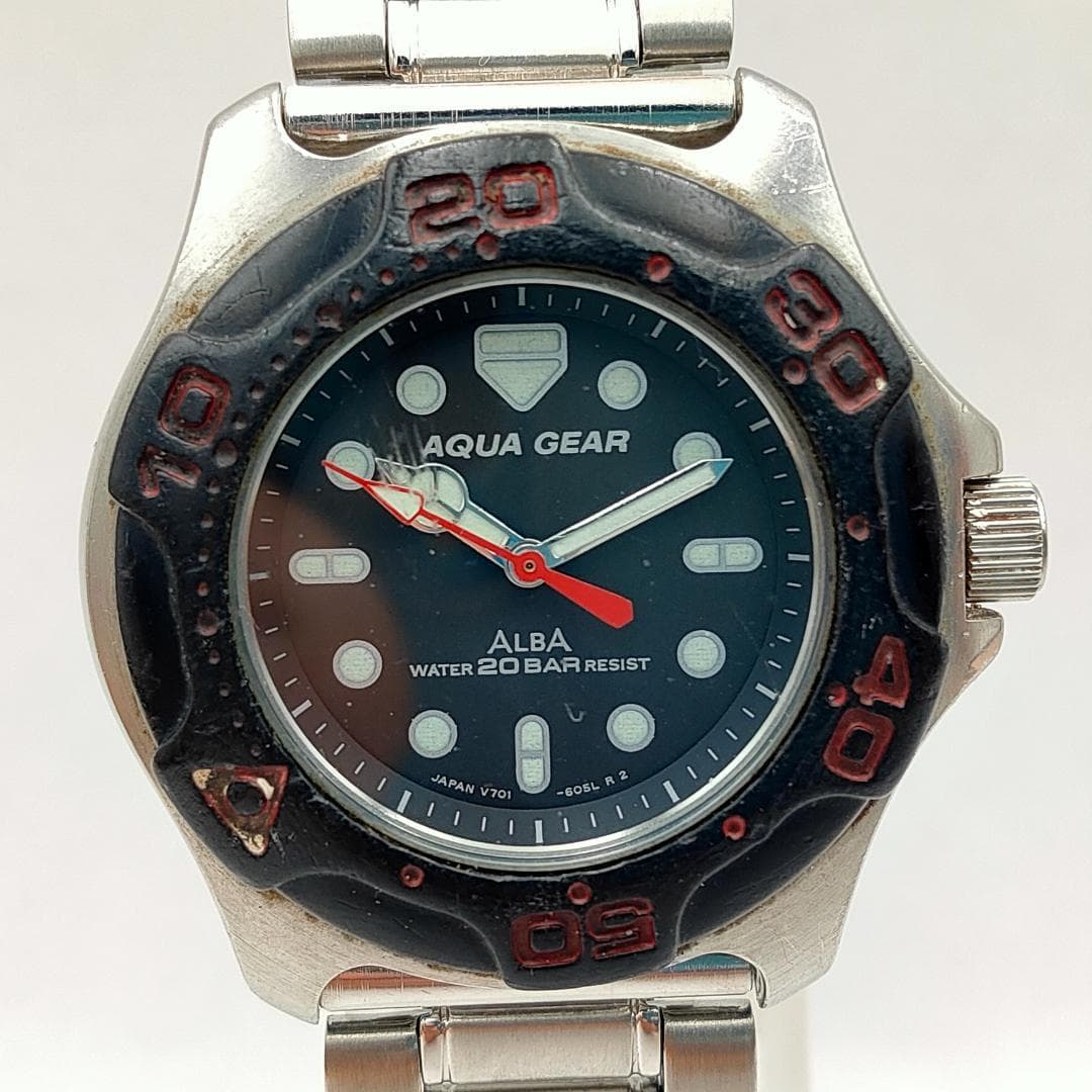 Vintage ALBA Aqua Gear V701-6050 Diver Watch - Battery Expire - ALBA