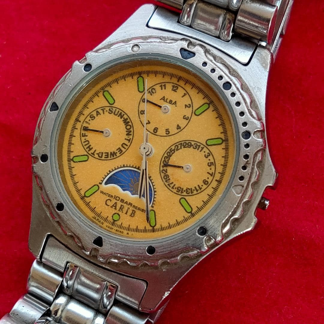 Alba Carib V33F-6B20 Moonphase Day-Date Quartz Watch | Japan - ALBA