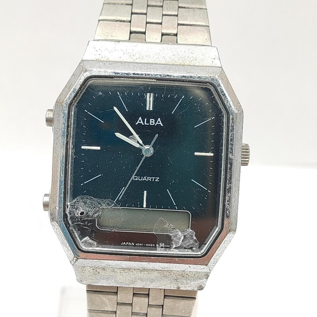 ALBA V041-5050 Ana-Digi Quartz Watch Broken Crystal | Japan - ALBA