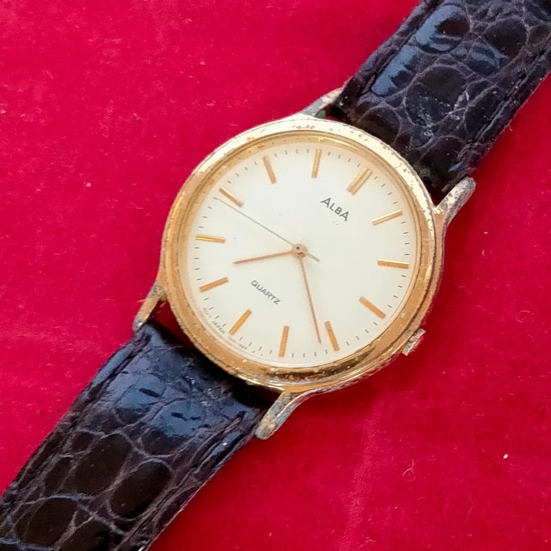ALBA Alba Gold-Tone White Dial Quartz Leather Band Dress Watch | Japan