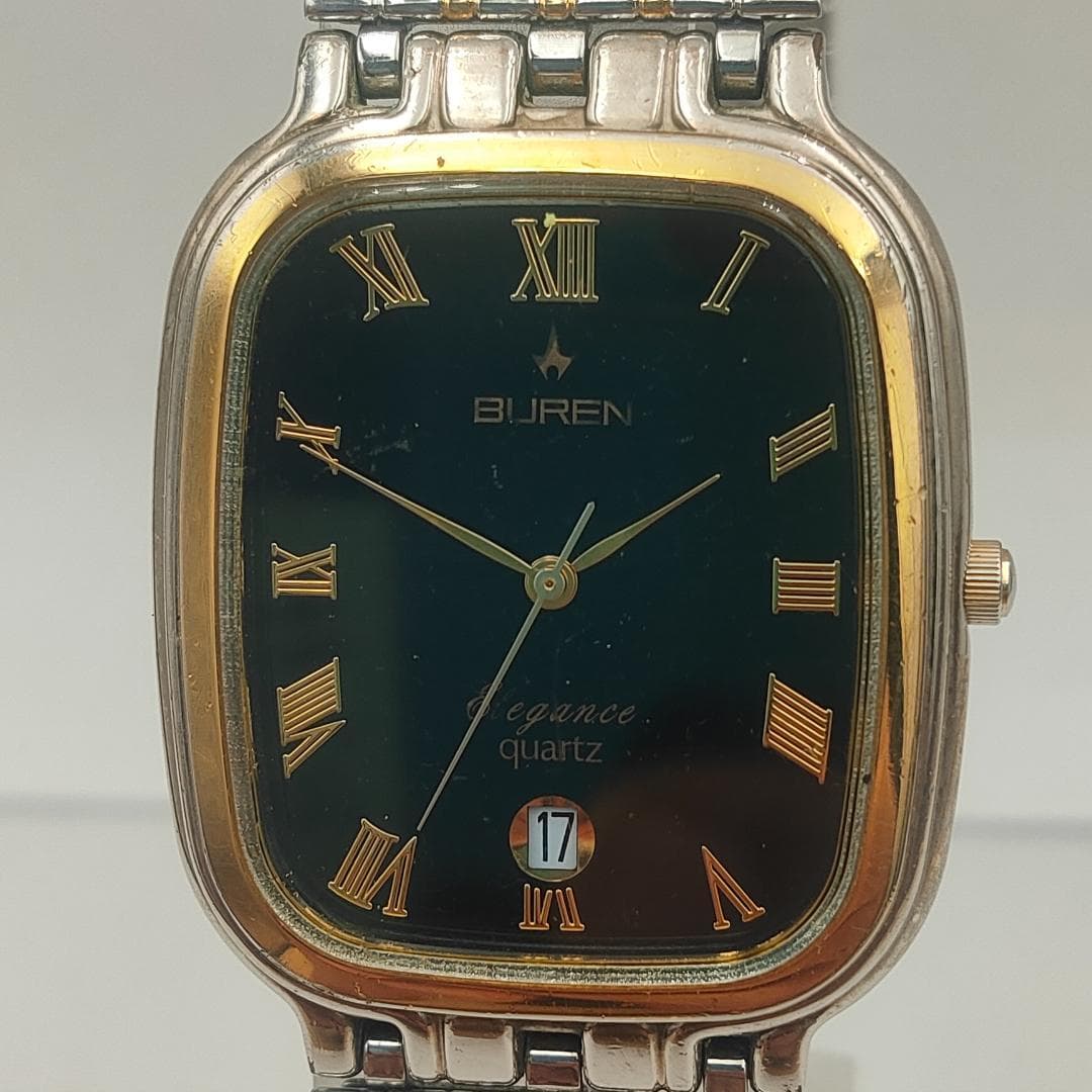 Buren Buren Elegance Quartz Men's Watch — Black Dial — Roman Numerals — Two-Tone Date Watch — Untested / As-Is