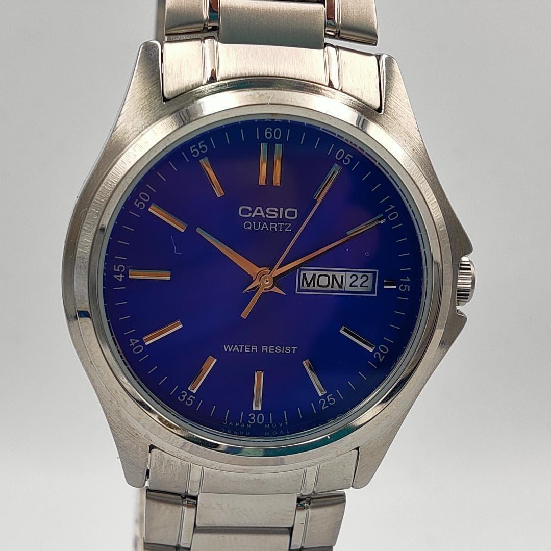 CASIO Casio MTP-1390DJ Blue Dial Day-Date Stainless Steel Quartz Watch