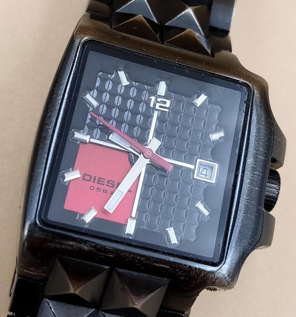 Diesel DZ-1088 Studded Black IP Square Quartz Date Watch - DIESEL