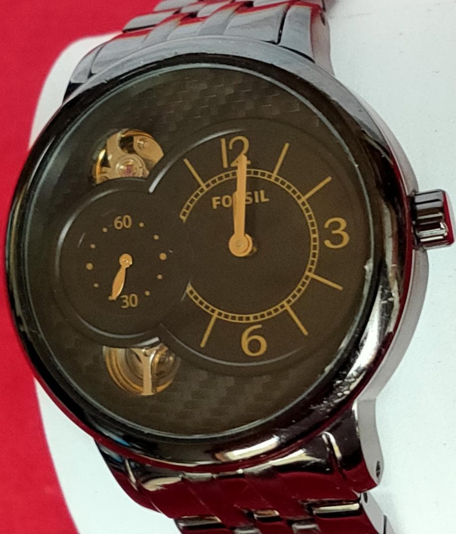 Fossil Twist ME-1100 Dual Movement Semi-Skeleton Black Dial Watch - FOSSIL