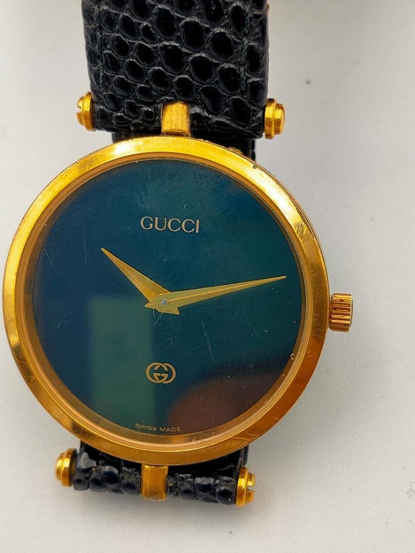GUCCI Gucci Vintage Gold-Tone Black Dial Leather Band Watch | Swiss Made
