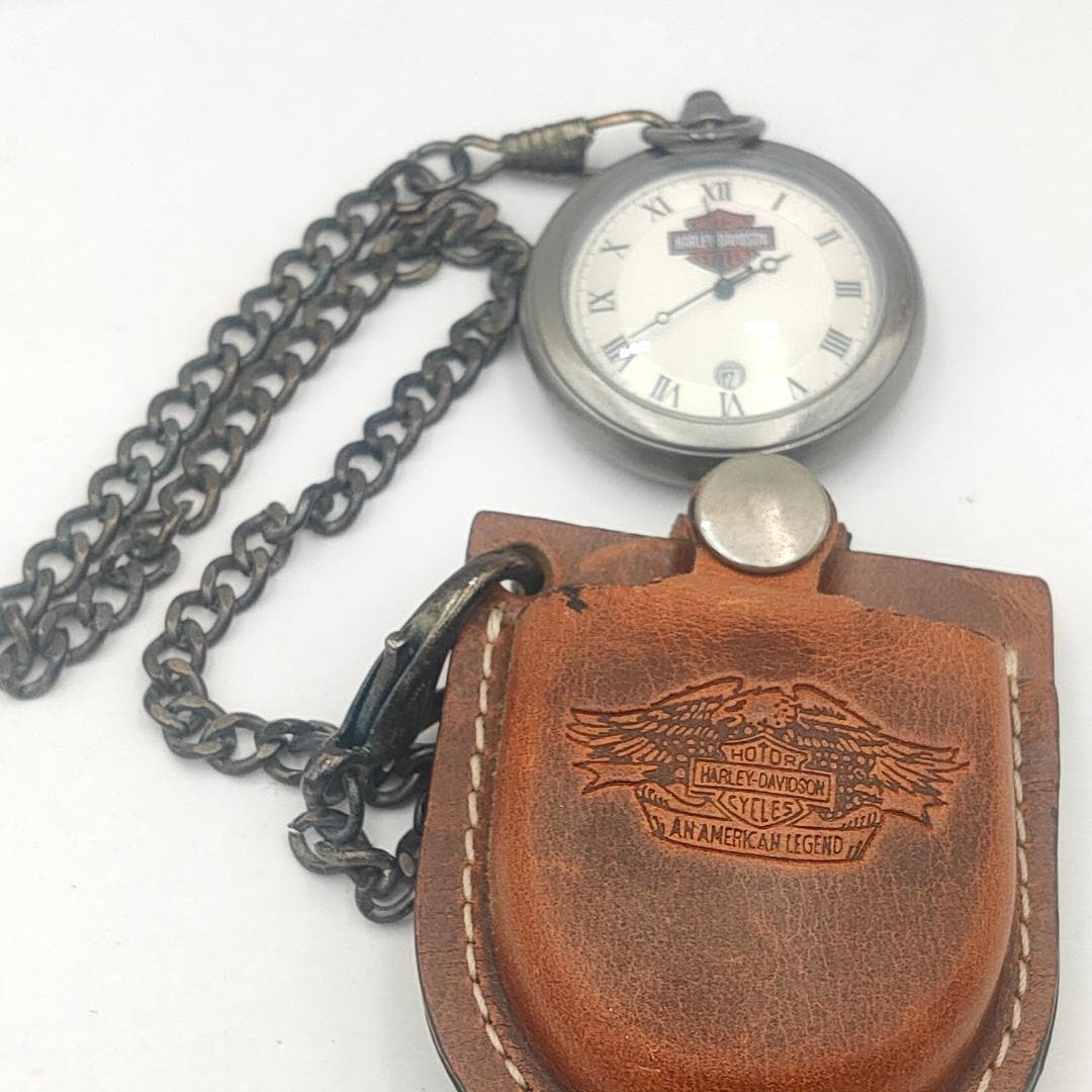 Vintage HARLEY-DAVIDSON Pocket Watch - Eagle Leather Case - As-Is Junk - Harley-Davidson