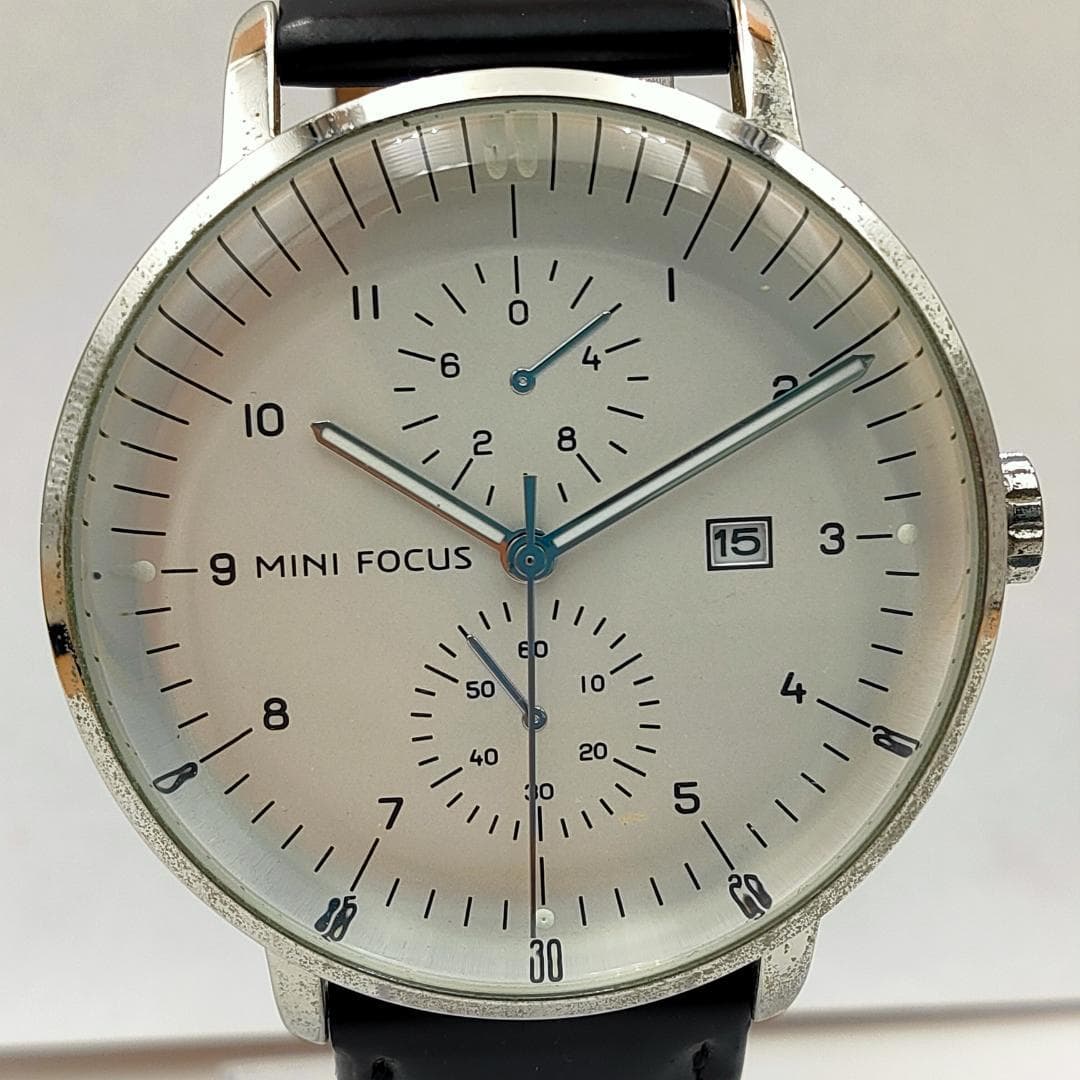 MINI FOCUS Vintage MINI FOCUS MF0052G Chronograph Watch – White Dial – Battery Expire