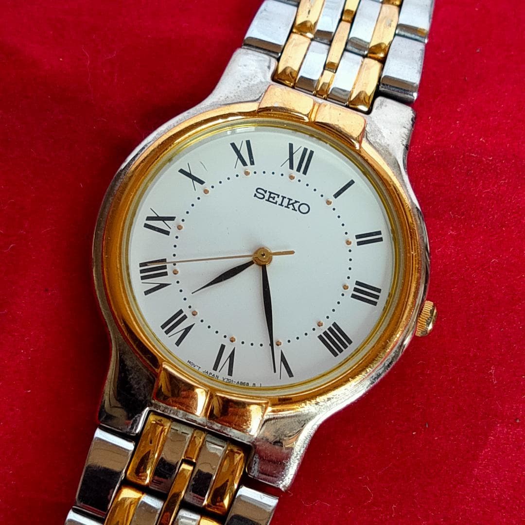 Seiko V701-A090 Two-Tone Roman Numeral Quartz Dress Watch | Japan - SEIKO