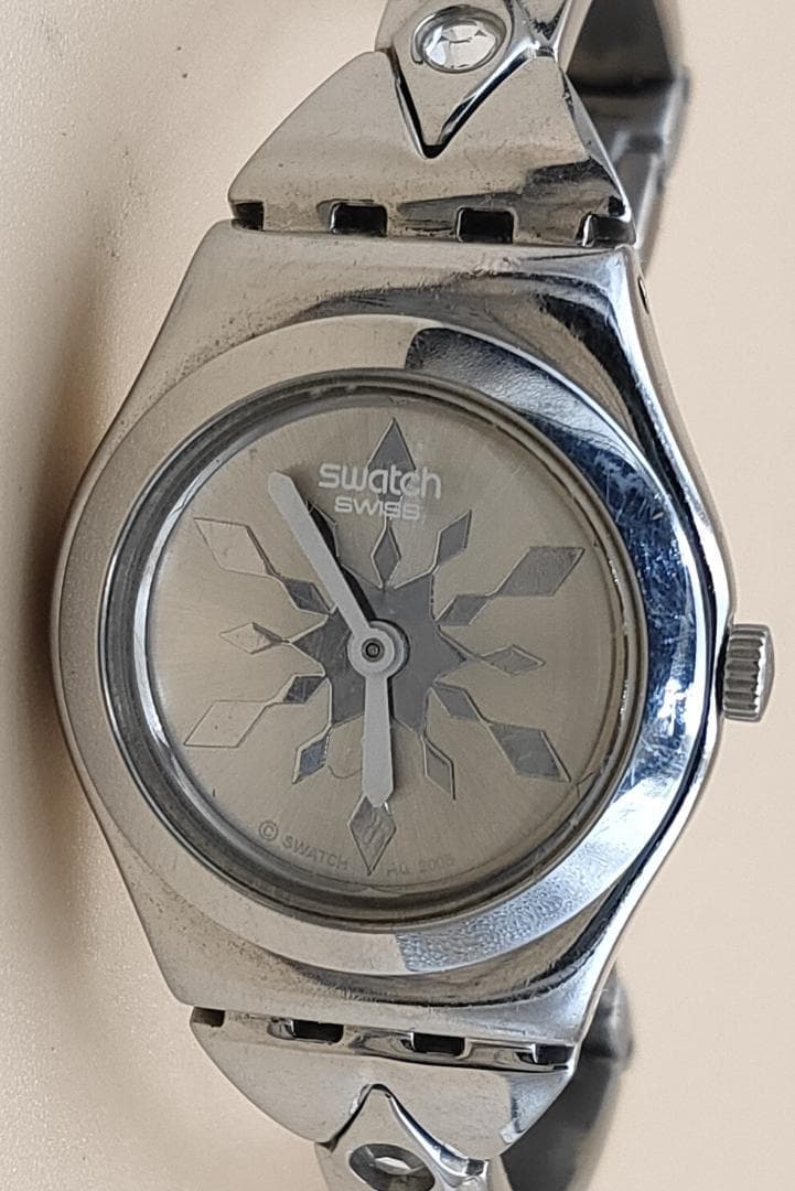 swatch Swatch Irony Lady Swiss Quartz Watch — Silver Snowflake Dial — Crystal Bangle Bracelet — Untested / As-Is — Ladies