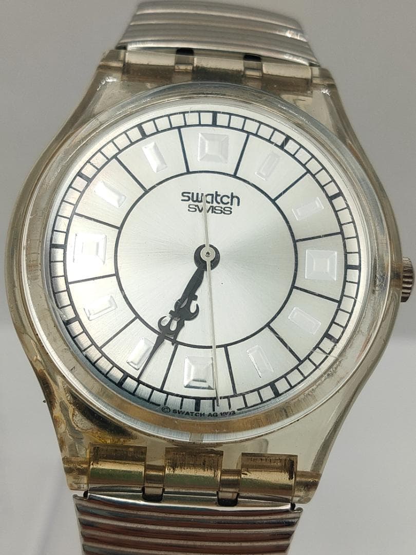 swatch Vintage Swatch Swiss Watch – Clear Case, Silver Dial – As-Is/Parts