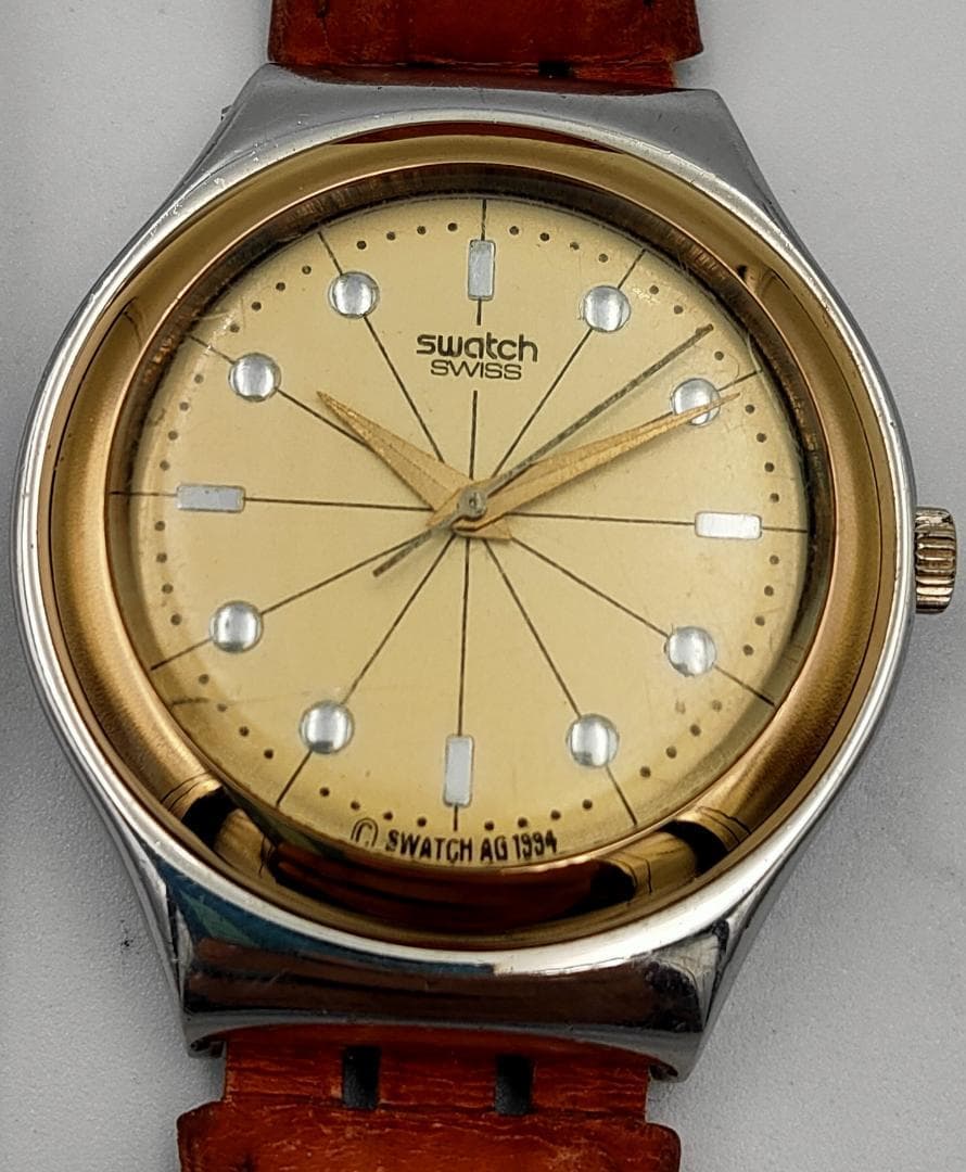 Vintage 1994 Swatch Irony Stainless Steel Ladies Watch Gold Dial - For Parts/Rep - swatch