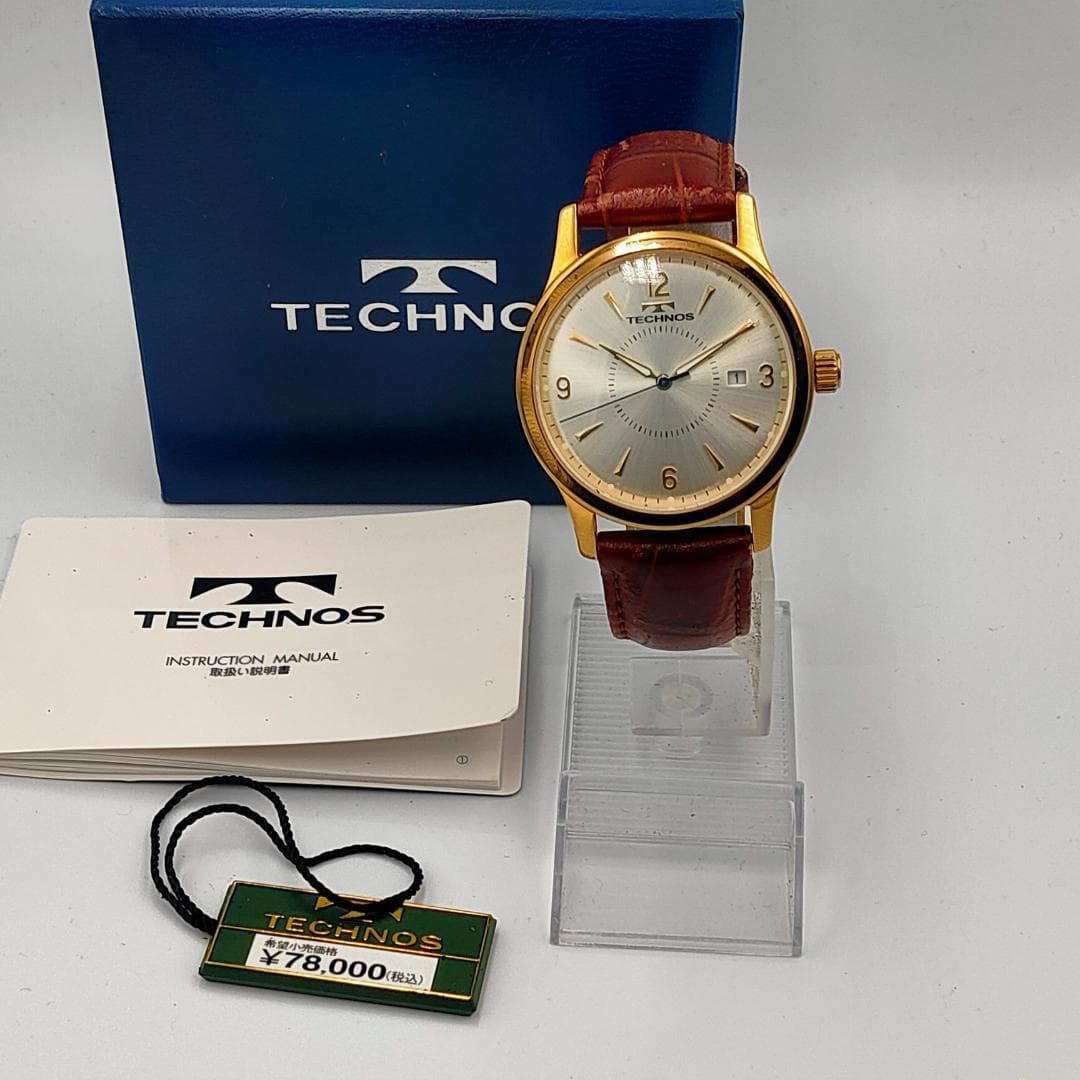 TECHNOS T4167 Gold-Tone Date Leather Band Quartz Watch | Japan - TECHNOS